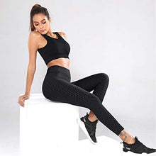 Load image into Gallery viewer, JUNMOUYI TIK Tok Honeycomb Gym Leggings for Women High Waist Tummy Control Scrunch Butt Lift Workout Waffle Leggings Black