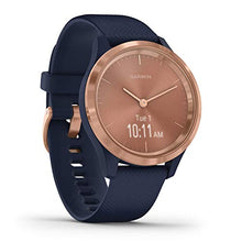 Load image into Gallery viewer, Garmin vivomove 3S Hybrid Smartwatch with Real Watch Hands and Hidden Touchscreen Display, Navy Silicone with Rose Gold Hardware