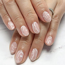 Load image into Gallery viewer, Sethexy Ballerina Abstract False Nails French Fake Nails Line Art Stick on Nails Pink Acrylic Full Cover Press on Nails 24pcs for Women and Girls