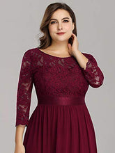 Load image into Gallery viewer, Ever-Pretty Women's A Line 3/4 Sleeves Round Neck Lace Floor Length Elegant Plus Size Evening Dresses Burgundy 10UK