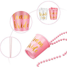 Load image into Gallery viewer, 12 Pieces Team Bride/Groom and Bride/Groom to Be Plastic Beaded Bridal Shot Glass Necklace Rose Red/Pink/Black and White with Gold Foil for Bachelor/Bachelorette Party Necklace (Bride Style B)