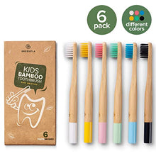 Load image into Gallery viewer, Greenzla Kids Bamboo Toothbrushes (6 Pack) | BPA Free Soft Bristles Toothbrushes | Eco-Friendly, Natural Bamboo Toothbrush Set | Biodegradable, Compostable & Organic Charcoal Wooden toothbrushes