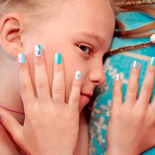 Load image into Gallery viewer, 120 Pieces Kids Press on Nails Children Fake Nails Artificial Nail Tips Girls Full Cover Short False Fingernails for Girls Kids Nail Art Decoration (Blue Color)