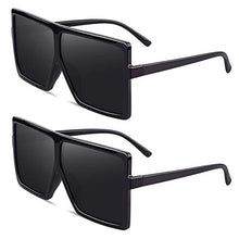 Load image into Gallery viewer, Oversized Sunglasses for Women,Big Square Polarised Ladies Shades,Black Flat Top Trendy Fashion Sun Glasses 2 Pack CG909