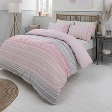 Load image into Gallery viewer, Sleepdown Textured Stripe Blush Pink Grey Reversible Duvet Cover & Pillowcase Set Bedding Quilt Case Single Double King Super King (Double)