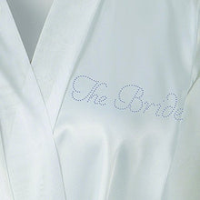 Load image into Gallery viewer, CrystalsRus Varsany Wedding Day Rhinestone Satin Ivory The Bride Bathrobe Personalised Honeymoon Dressing Gown