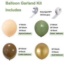 Load image into Gallery viewer, WINAROI Green Balloon Arch Garland Kit,108pcs Green Balloons ,Gold Balloons Coffee Balloons and Ivory White Balloons for Birthday Party, Baby Showers,Graduation Ceremony and Wedding
