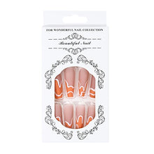 Load image into Gallery viewer, Brishow Coffin False Nails Long Fake Nails Orange Wave Press on Nails Bellarina Acrylic Stick on Nails 24pcs for Women and Girls