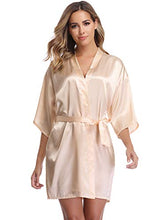 Load image into Gallery viewer, Vlazom Bride Bridesmaid Robes Satin Kimono Bridal Party Robe Dressing Gown, Morning of Wedding Day Robes with Gold Glitter, B-champagne for Bridesmaid, 14-16