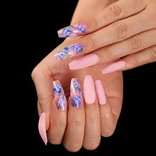 Load image into Gallery viewer, Sethexy Long Matte Ballerina False Nail Blue Butterfly Coffin Fake Nails Pink 24Pcs Acrylic Art Press on Nail Tips for Women and Girls