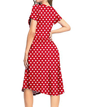 Load image into Gallery viewer, YUNDAI Women Polka Dot Casual Tunic Dress Pleated Loose Flowy Midi Dress with Pocket,M Red