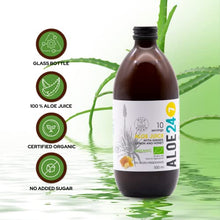 Load image into Gallery viewer, Aloe 24/7 Organic Aloe Vera Juice | Made with Wild Grown Aloe Ferox Leaf Extract | Ginger-Lemon-Honey | 100% Natural Synthetic Additives Free in GLASS BOTTLE | For Healthy Indigestion | 500 ml