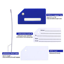 Load image into Gallery viewer, Silicone Luggage Tag with Name ID Card Perfect to Quickly Spot Luggage Suitcase by CPACC (Blue 5 Pack Tags)