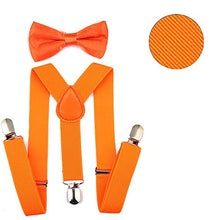 Load image into Gallery viewer, SunTrader Child Kids Clip-on Suspenders Elastic Y-Shape Adjustable with Clips and Bow Tie Set for Boys and Girls (Salmon)