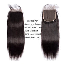 Load image into Gallery viewer, Maxine Hair 5x5 Lace Closure Sliky Straight Wave 100% Unprocessed Human Hair Closure with Baby Hair 14inch