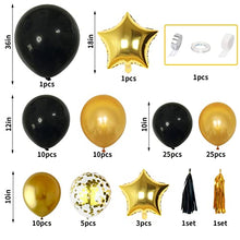 Load image into Gallery viewer, Black Gold Balloon Arch Kit, Balloon Garland Kit with 36 inch Giant Latex Balloon Star Foil Balloons, Black Gold Birthday Party Decorations with Tassel for Ramadan Graduation Wedding New Year