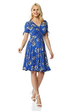 Load image into Gallery viewer, Roman Originals Women Fit & Flare Skater Dress Ladies Stretch Jersey Casual Summer Autumn Winter Party Beach Cruise Holiday V-Neck Knee Length - Royal Blue - Size 14