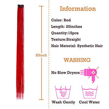 Load image into Gallery viewer, 15Pcs Color Straight Hair Extensions Clip in 20 Inch Red Synthetic Clip in Hair Extensions Party Highlights Synthetic Clip in Long Hairpiece for Women Girls Kids Gift Red