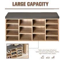 Load image into Gallery viewer, HOMCOM Multi-Storage Shoe Rack w/ 14 Compartments Cushion Moving Shelves Solid Frame Foot Pads Home Office Tidy Organisation Boots Trainers Brown