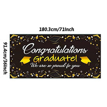 Load image into Gallery viewer, Recosis Graduation Decorations 2022 Congrats Grad - Black Graduation Banners Home Door Porch Signs, Booth Backdrop Photo Prop, Graduation Theme Balloons, Cake Topper for Graduation Party Supplies