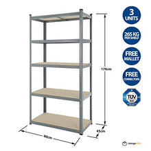 Load image into Gallery viewer, Extra Heavy Duty Garage Shelving: 3X 176h x 90w x 45d (cm) 265kg Per Shelf | Grey, 5 Tier Garage Storage Racking | 5 Adjustable Shelves, Boltless Assembly | For Shed, Home & Office | Storage Affairs