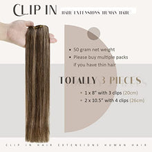 Load image into Gallery viewer, RUNATURE Clip in Hair Extensions Real Hair Darkest Brown Mix Honey Blonde Clip in Double Weft Hair Extension Clip in Human Hair Clip on Highlights Hair Extensions 14 Inch 50g 3 Pieces