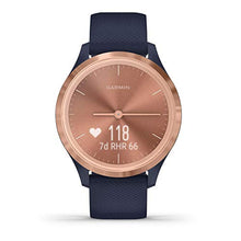 Load image into Gallery viewer, Garmin vivomove 3S Hybrid Smartwatch with Real Watch Hands and Hidden Touchscreen Display, Navy Silicone with Rose Gold Hardware