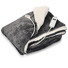 Load image into Gallery viewer, Navaris Electric Blanket - Double Size Heated Over Blanket with 3 Heat Settings and Auto Shut Off Timer - Plush Polyester Bed Throw (Grey/White)