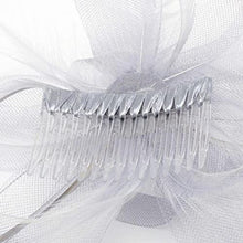 Load image into Gallery viewer, Topkids Accessories Looped Net Fascinator Feather Comb Fascinator Fascinator Hair Slide Fascinators Wedding Hats Royal Ascot Hat On Clear Comb For Women, Ladies, Girls (Silver Grey)