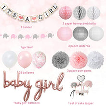 Load image into Gallery viewer, JOYMEMO Baby Shower Decorations for Girls Pink and White, Baby Girl Balloons, Elephant Garland, Confetti Balloons, Elephant Cake Topper for Baby Shower Supplies