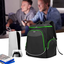 Load image into Gallery viewer, Trunab Console Carry Bag Backpack Compatible with PS5/PS4/PS4 Pro/PS4 Slim/Xbox One/Xbox One X/Xbox One S, Travel Case with Multiple Pockets for 15.6” Laptop, Game Accessories, Green, Patented Design