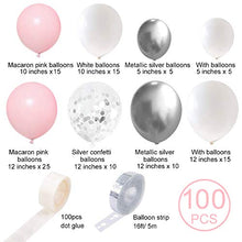 Load image into Gallery viewer, Balloon Arch Kit Pink Rose White Silver Balloons Garland Kit 100pcs Helium Confetti Metallic Balloons Arch Set with 16ft Tape Strip & Dot Glue for Girl Wedding Birthday Baby Shower Party Decorations