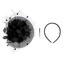 Load image into Gallery viewer, Women Ladies Flower Feather Fascinators Black Pillbox Hat Bowler Hat Party Hat Bridal Wedding Hair Accessories with Hair Clip Hair Loop Hairpin for Evening Prom Church Burlesque Race Derby Ascot Hat