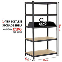 Load image into Gallery viewer, Yaheetech Heavy Duty 5 Tier Garage Shelving Units Metal Storage Shelves Shed Utility Rack,180cm x 90cm x 60cm,175KG Per Shelf,Black