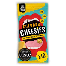Load image into Gallery viewer, CHEESIES | Crunchy Cheese Keto Snack | Cheddar | 100% Cheese | Sugar Free, Gluten Free, No Carb | High Protein and Vegetarian | Crunchy, Baked and Tasty | Multipack | 12 x 20g Bags