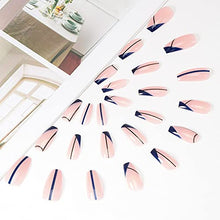 Load image into Gallery viewer, Brishow Coffin False Nails Long Fake Nails Geometric Lines Press on Nails Ballerina Acrylic Stick on Nails 24pcs for Women and Girls