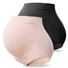 Load image into Gallery viewer, SUNNYBUY Women's Maternity High Waist Underwear Pregnancy Seamless Soft Hipster Panties Over Bump (1Black 1Skin-2pk L)
