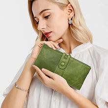 Load image into Gallery viewer, ROULENS Genuine Leather Women's Wallets,Multi-Function Slim Bifold Zipper Clutch Purse,Large Capacity Card Holder with RFID (Green)