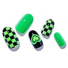 Load image into Gallery viewer, Press on Green Nails Medium Short Almond, Neon Green Acrylic Oval Fake Nails with Checkerboard Design Stick Glue on Nails 24PCS Reusable False Nail Tips with 48Pcs Adhesive Tabs Nail File, Cuticle Stick, Gift for Girlfriend/Women GLAMERMAID