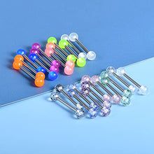 Load image into Gallery viewer, LAURITAMI 24 Pairs 14G Straight Tongue Bars Barbell Nipple Ring Shield Rings Retainer Glow in Dark Flexible Acrylic & Surgical Steel 14mm 16mm