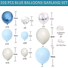 Load image into Gallery viewer, Blue Balloon Arch Garland Kit, 103pcs with Latex Blue Balloons, White Balloons Macaron Blue Silver Confetti Balloons for Birthday Decoration Graduation Wedding Baby Shower Balloons Party Supplies