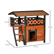 Load image into Gallery viewer, PawHut Cat House Outdoor Kitten Shelter Puppy Kennel with Balcony Stairs Asphalt Roof, 77 x 50 x 73 cm, Brown