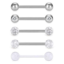 Load image into Gallery viewer, VCMART 5pcs 14Gauge Tongue Bars Piercing Ring Set 16mm Surgical Steel Flexible 5 Styles
