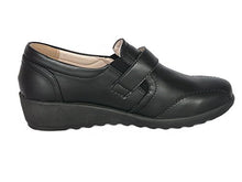 Load image into Gallery viewer, Cushion Walk EEE Wide Fitting Women's Ladies Lightweight Black Leather-Lined Touch Fastening Low Wedge Shoes, Casual Work Office Comfort Shoes (Black, 6)