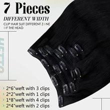 Load image into Gallery viewer, Hetto Clip in Hair Extensions Black Human Hair Seamless Clip on Human Hair Extensions Double Weft Clip on Hair Extensions Natural Black for Women 100g 18Inch #1