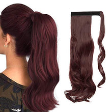 Load image into Gallery viewer, Clip in Ponytail Extension Wrap Around for Women Long Synthetic Natural Wavy Curly Hair Pony Tail Hair Extensions 17 inch Wine Red