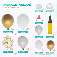 Load image into Gallery viewer, White and Gold Balloon Arch Kit with Pump, 117PCS White Gold Silver Balloons, For Wedding, Baby Shower Decorations, Bridal Shower, Easter, Birthday Balloon Garland Kit