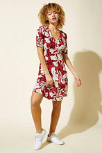 Load image into Gallery viewer, Roman Originals Women Fit & Flare Skater Dress Ladies Stretch Jersey Casual Summer Autumn Winter Party Beach Cruise Holiday V-Neck Knee Length - Wine & White - Size 8