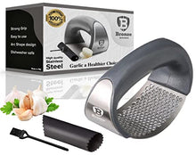 Load image into Gallery viewer, Bronze® Garlic Ginger Press Rocker with Cleaning Brush and Silicone Garlic Peeler Garlic Crusher Stainless Steel Kitchen Gadget Food Grade Ergonomic Handle Garlic Chopper Easy to Clean Easy to Use