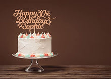 Load image into Gallery viewer, EDSG Personalised Happy Birthday Cake Topper Customised with Any Age Name Party Cake Decoration 16 18 21 40 60 Double Sided Glitter Card Rose Gold